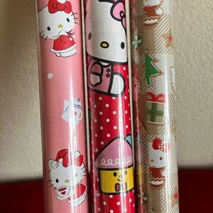 Hello Kitty Christmas Holiday Wrapping Paper Set - Pink, Red, Brown